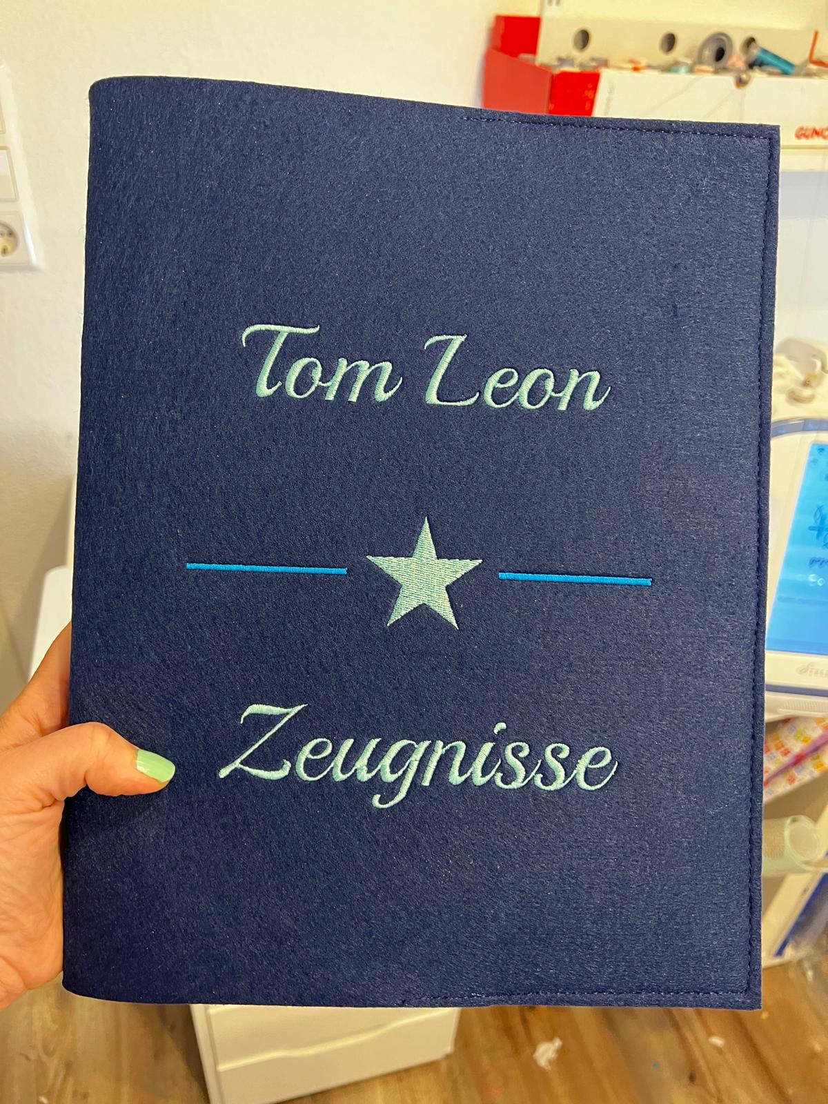 Zeugnismappe aus Filz, frei personalisierbares Unikat
