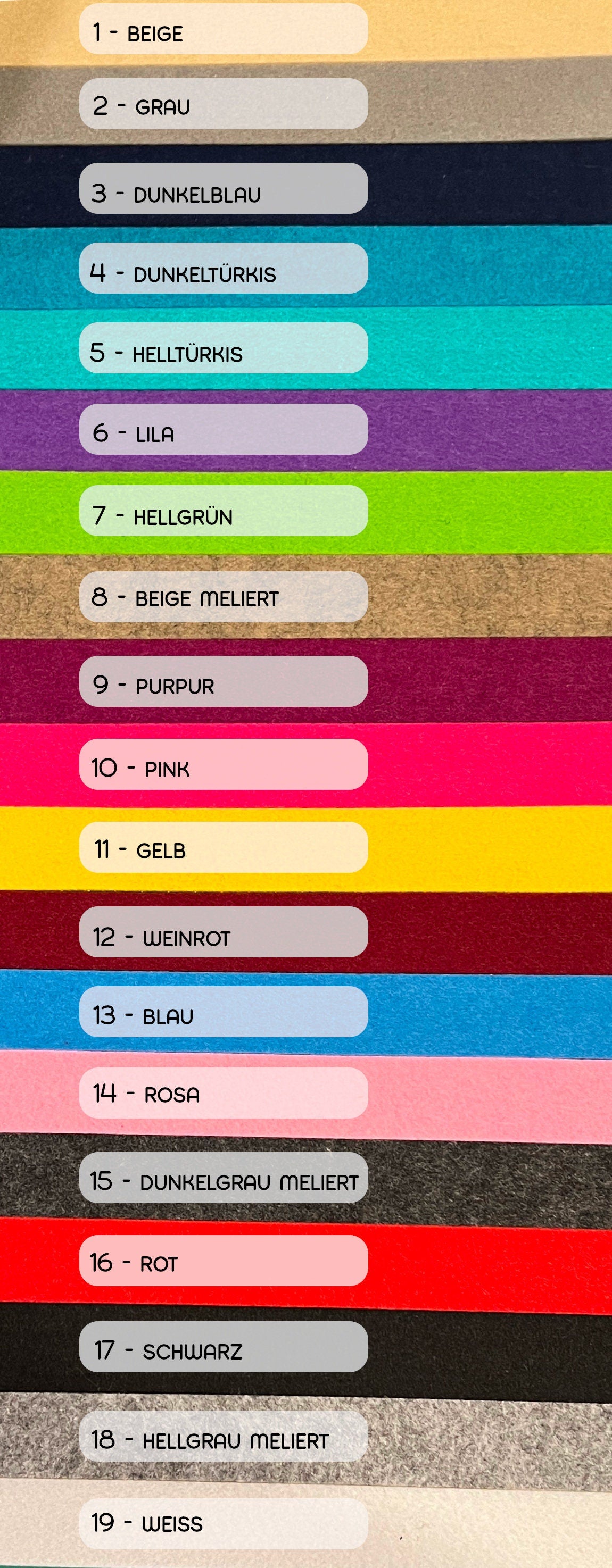 20 Filzbänder inkl. Klemmschließe und Ring in allen Farben 30x3x0,3cm zum Setpreis
