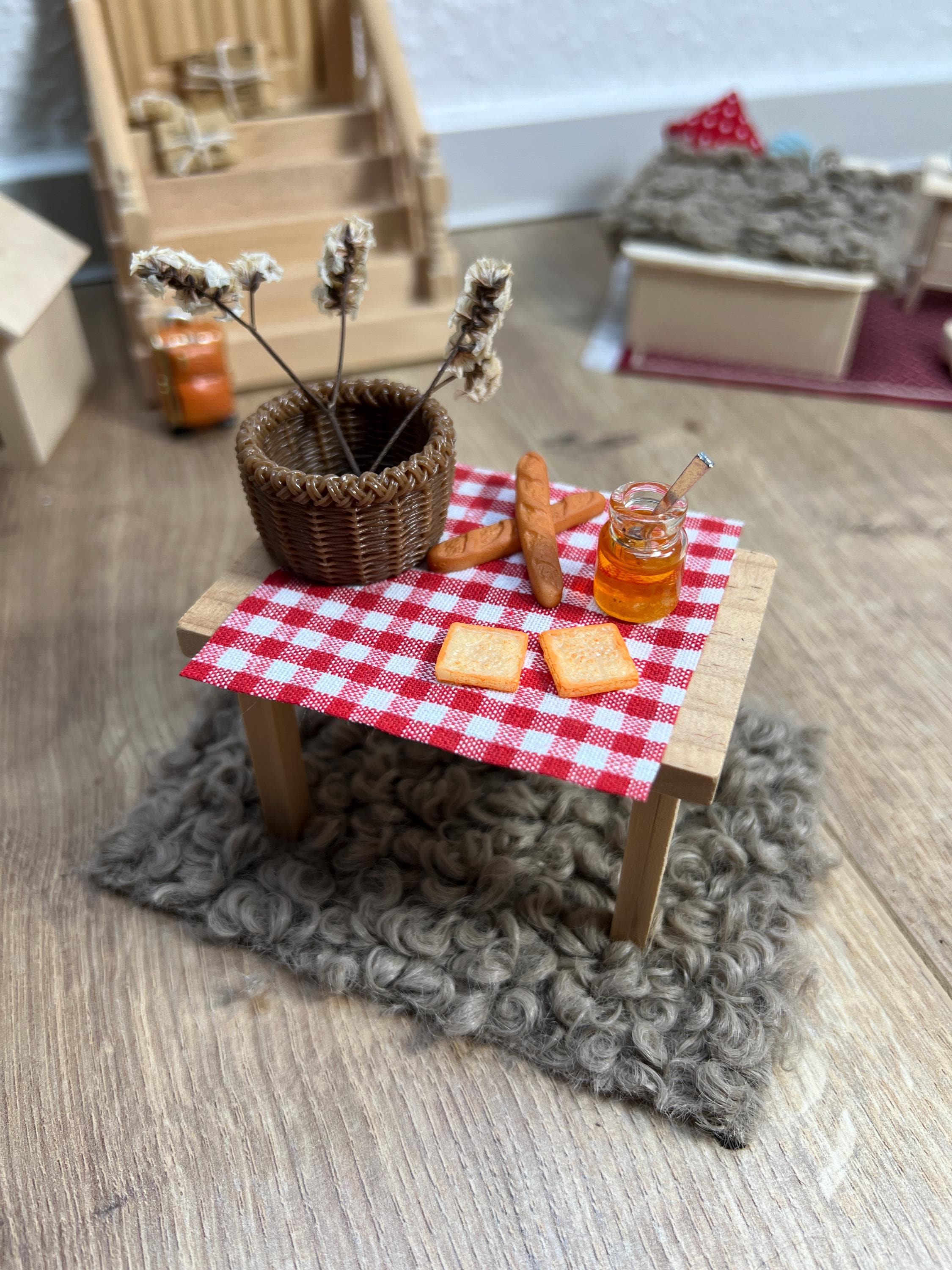 Wichtel Picknick - Set 9 Teile Miniatur Zubehör Picknickkorb Essen