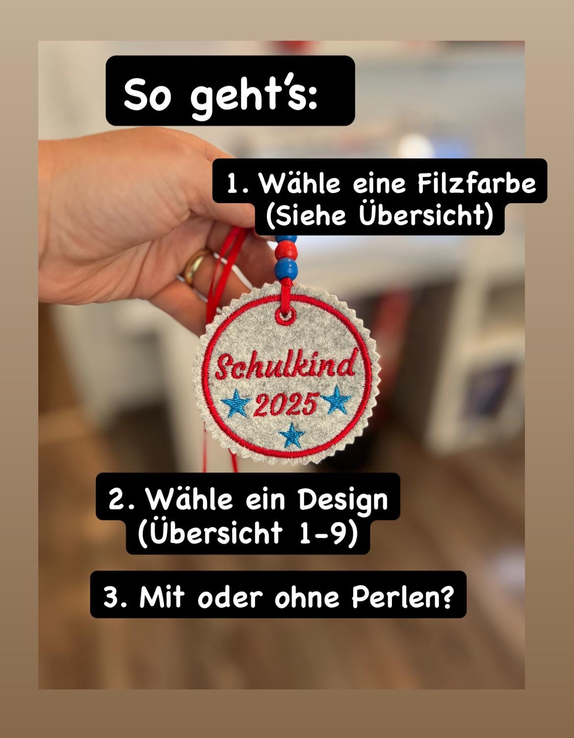Personalisierter Anhänger für Schultüte | hochwertig bestickt | zum Befestigen an der Schultüte Einschulung 2025 Schulranzen Tornister