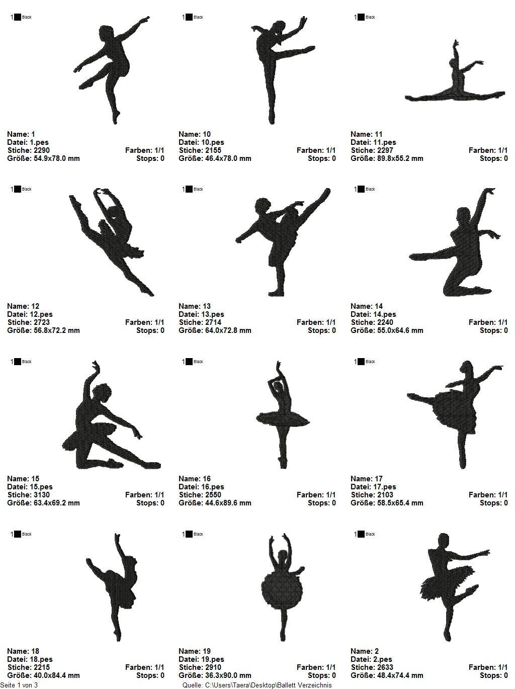 Stickdatei Serie Ballett Tanz S97 Tänzerin Scherenschnitt Tütü