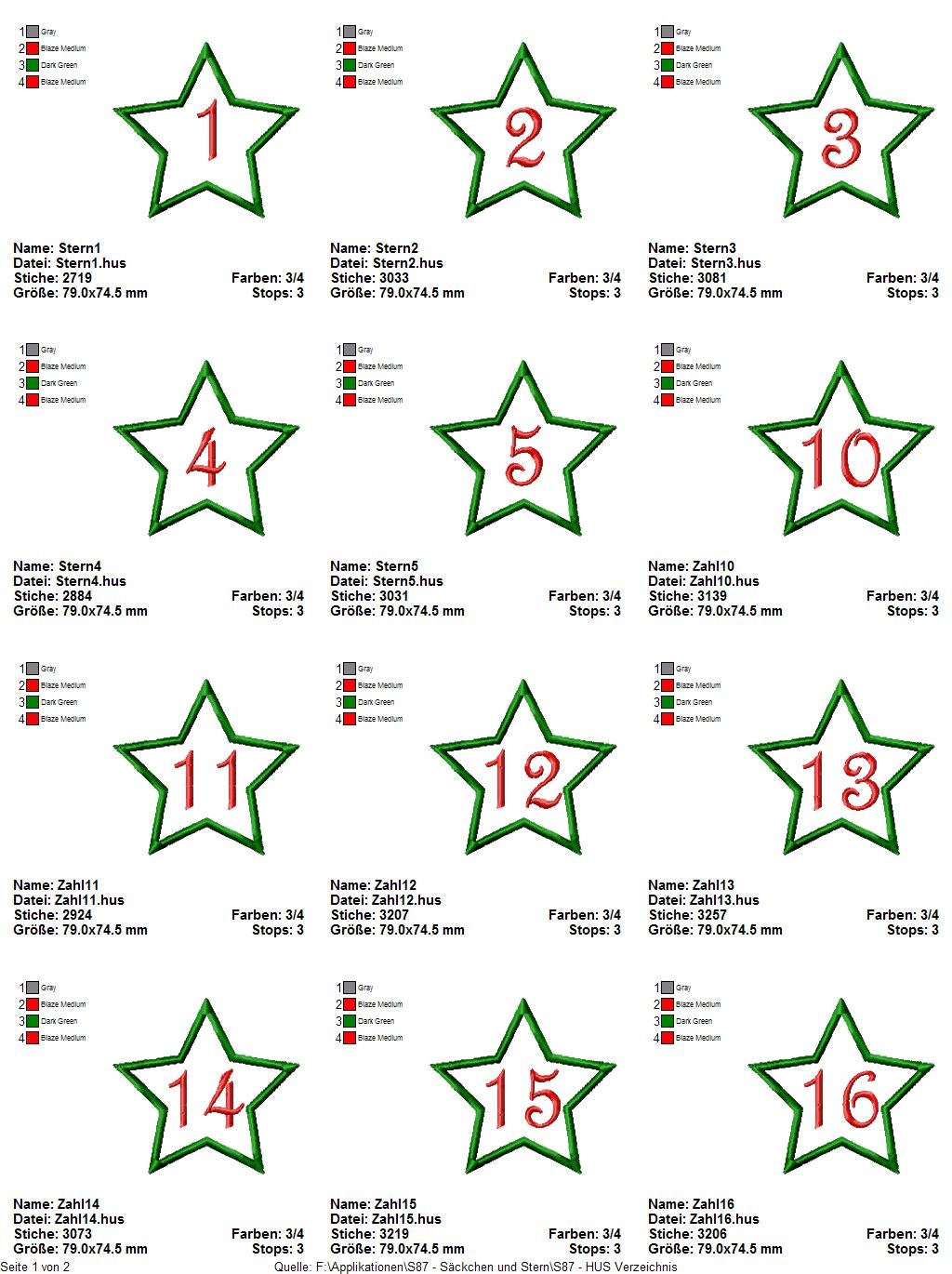 Stickdateiserie Adventskalenderzahlen S87