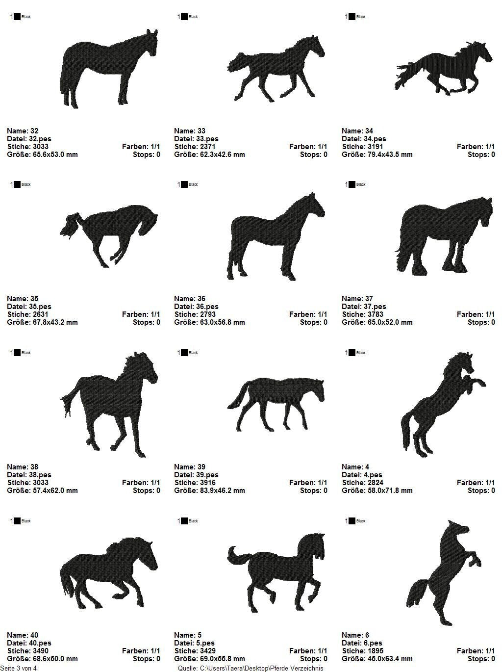 Stickdatei Serie Pferde Western Reiten S98 Pferde Cow Scherenschnitt Füllstich