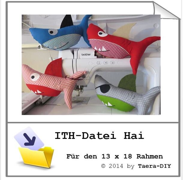 ITH In the Hoop StickDatei Hai 13 x 18 Rahmen Kuscheltier Kind Spielzeug