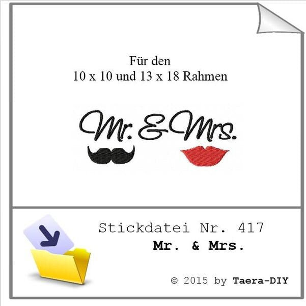 Stickdatei Mr & Mrs Nr. 417 Hochzeit Ehepaar Ringkissen