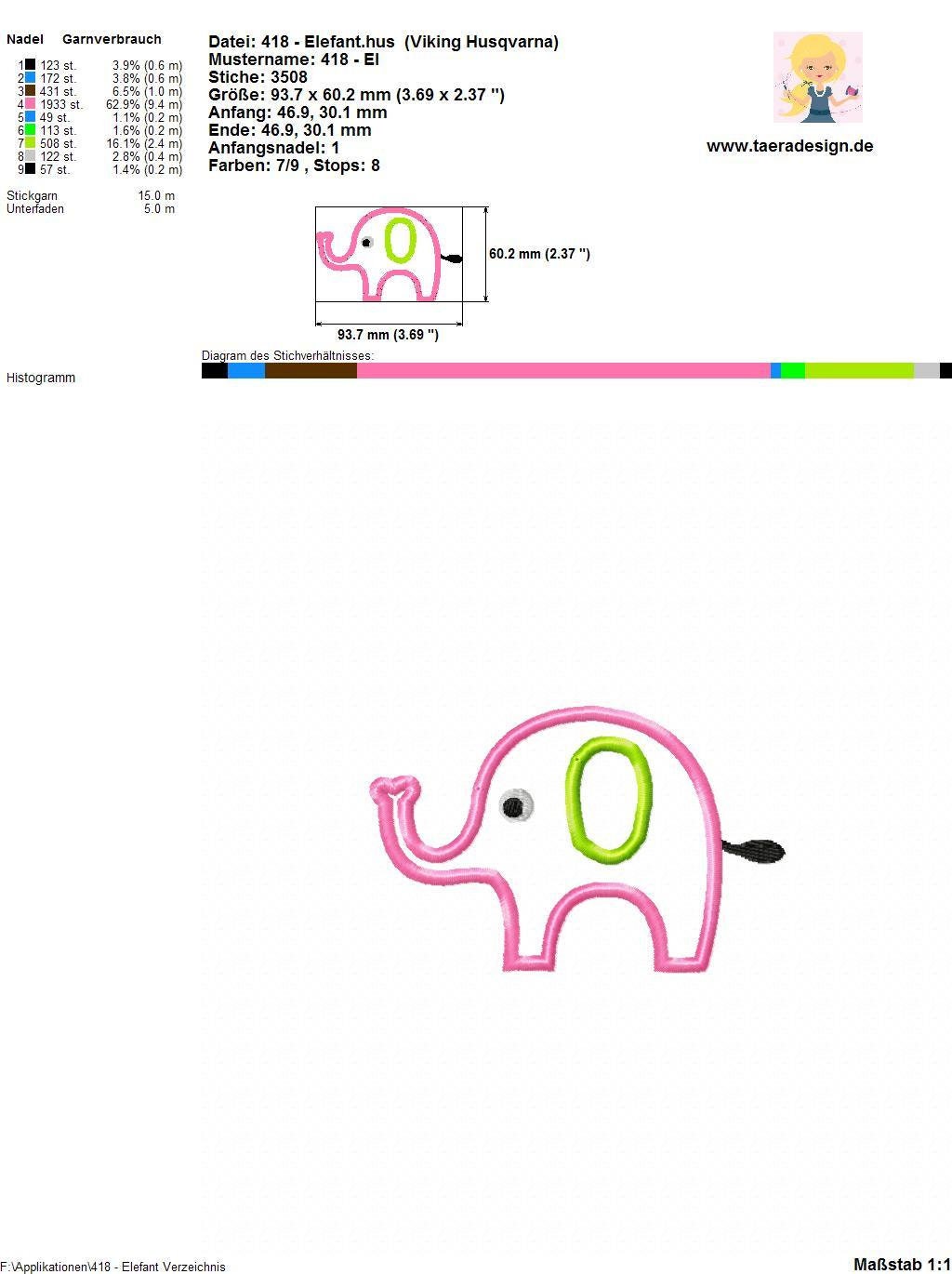 Stickdatei Elefant Nr. 418