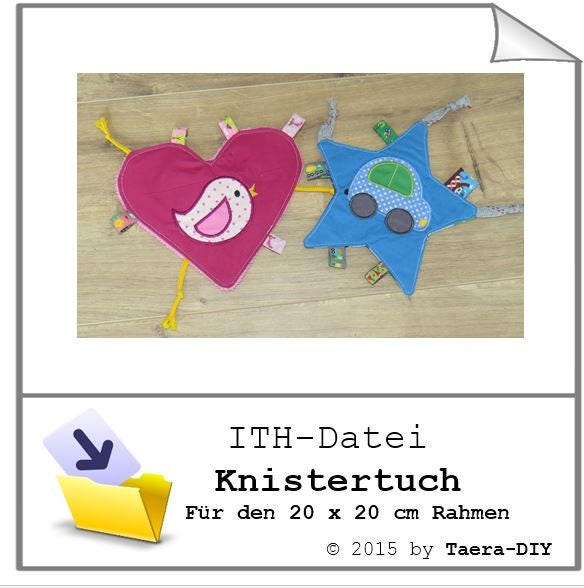 ITH In the Hoop Stickdatei Knistertuch für den 20 x 20 cm Rahmen Spielzeug Baby Geschenk