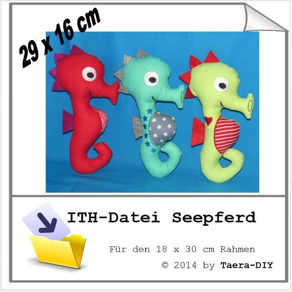 ITH In the Hoop Stickdatei Seepferdchen 18 x 30 Rahmen Kuscheltier