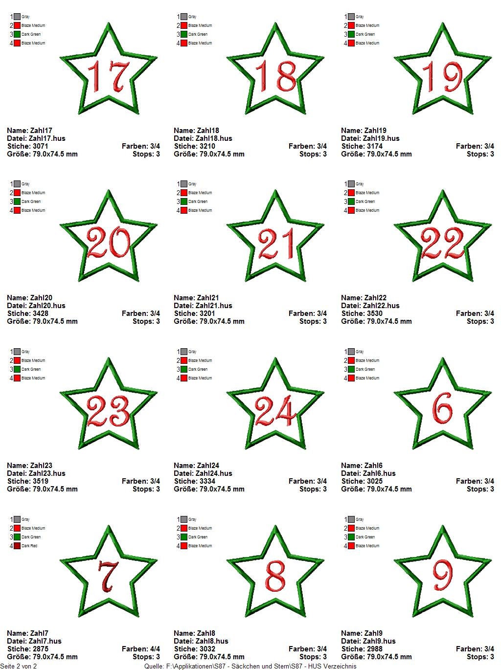Stickdateiserie Adventskalenderzahlen S87