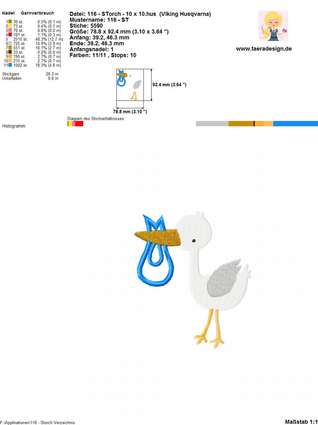 Stickdatei Storch Nr. 116