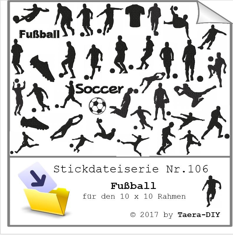 Stickdatei Serie Fußball S106 Soccer Ball Kickschuh Scherenschnitt Torwart Stürmer