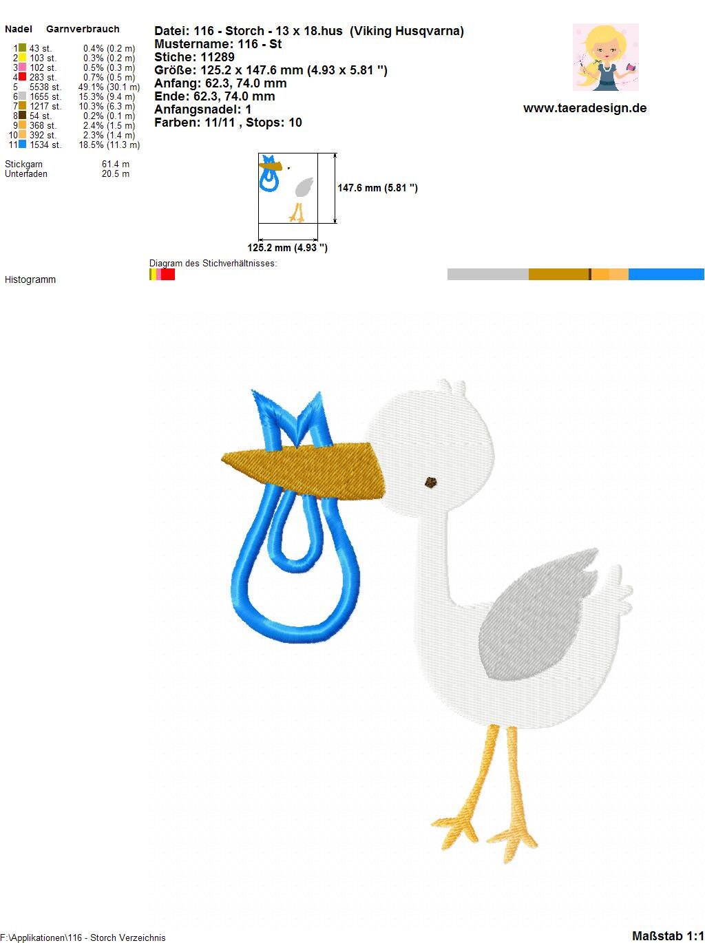 Stickdatei Storch Nr. 116
