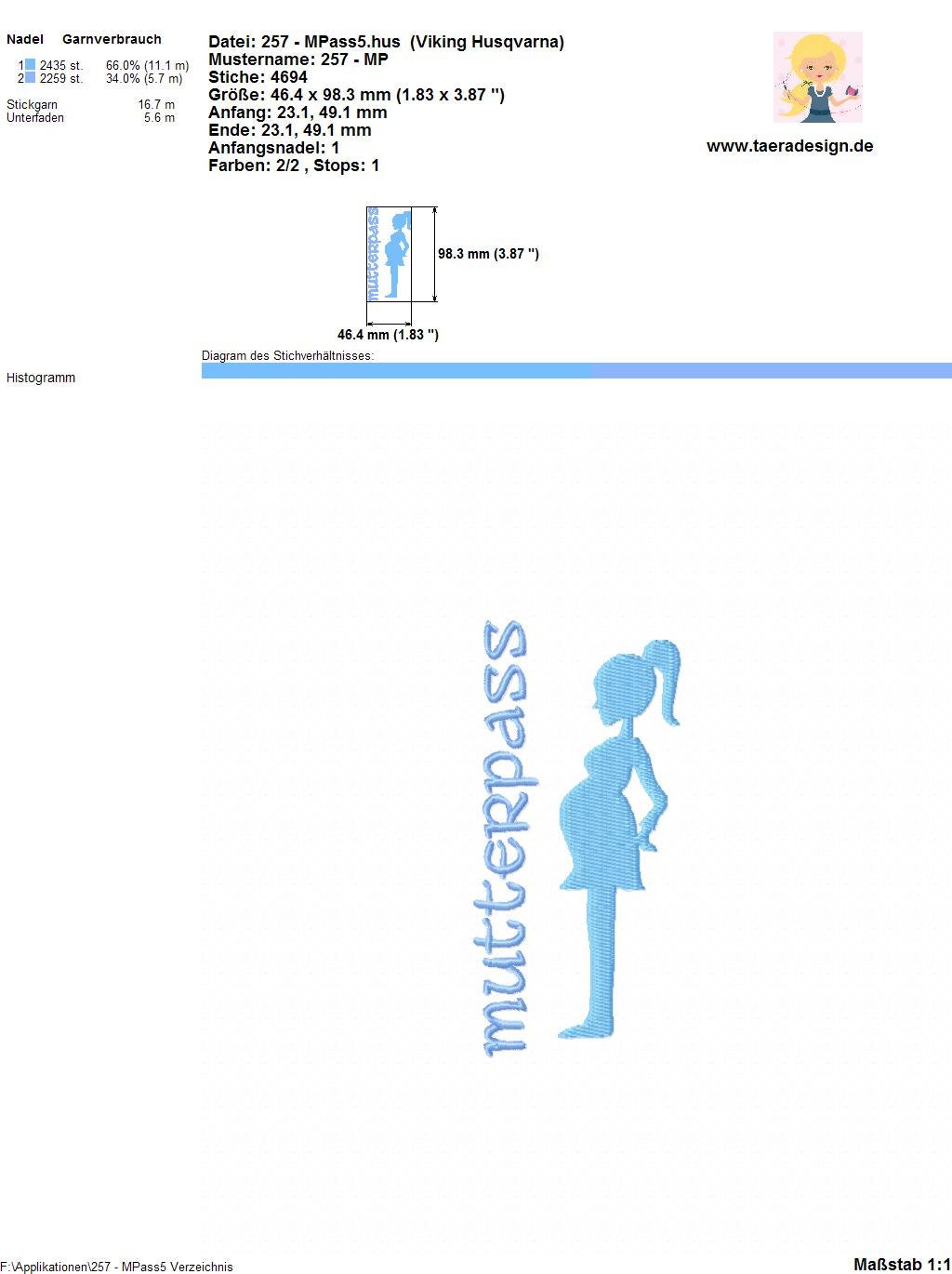 Stickdatei Mutterpass 5 Nr. 257 Schwangere Mutter Baby on Bord Scherenschnitt Mutterpasshülle