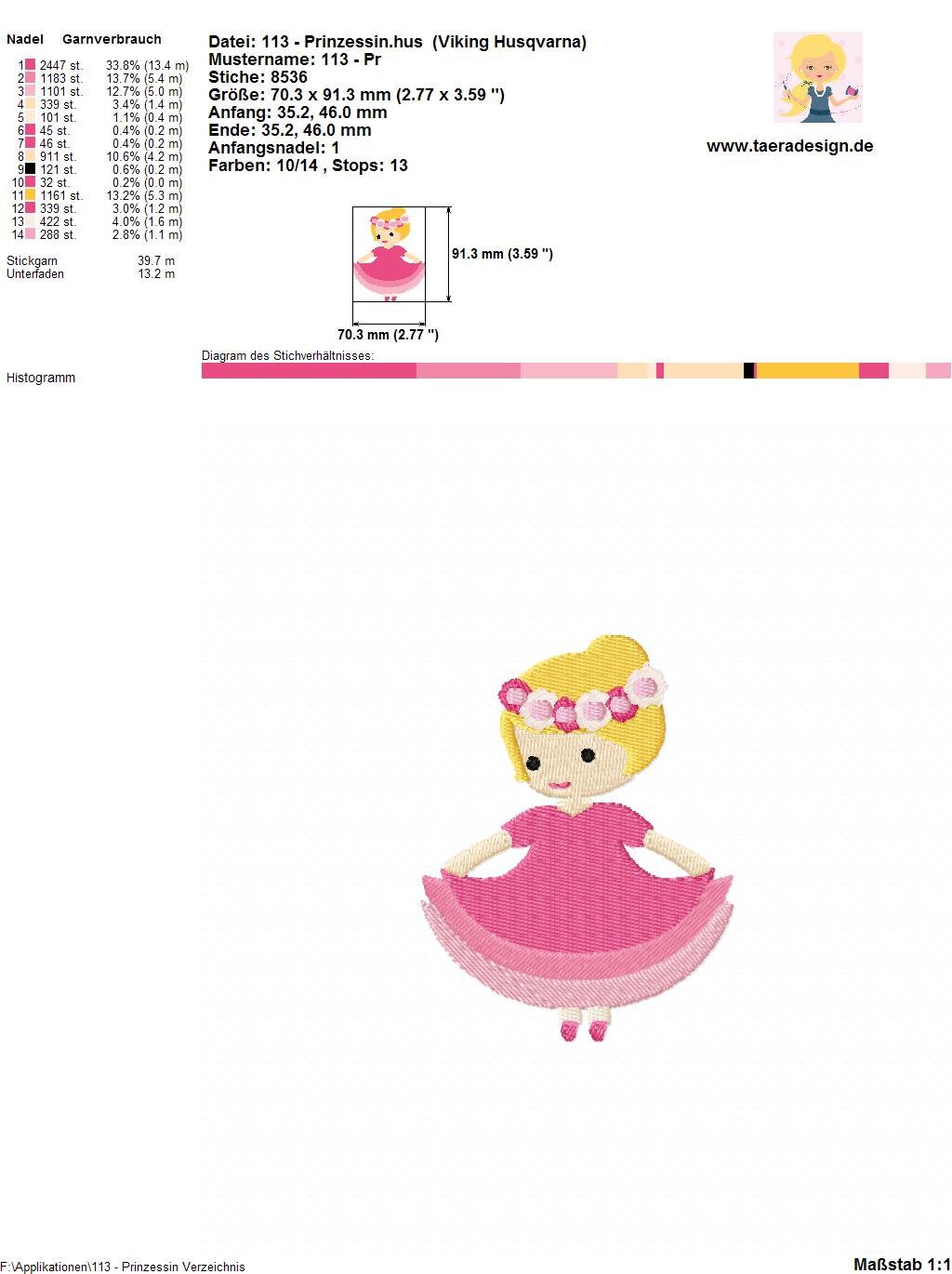 Stickdatei Prinzessin Nr. 113 Mädchen Blumenmädchen
