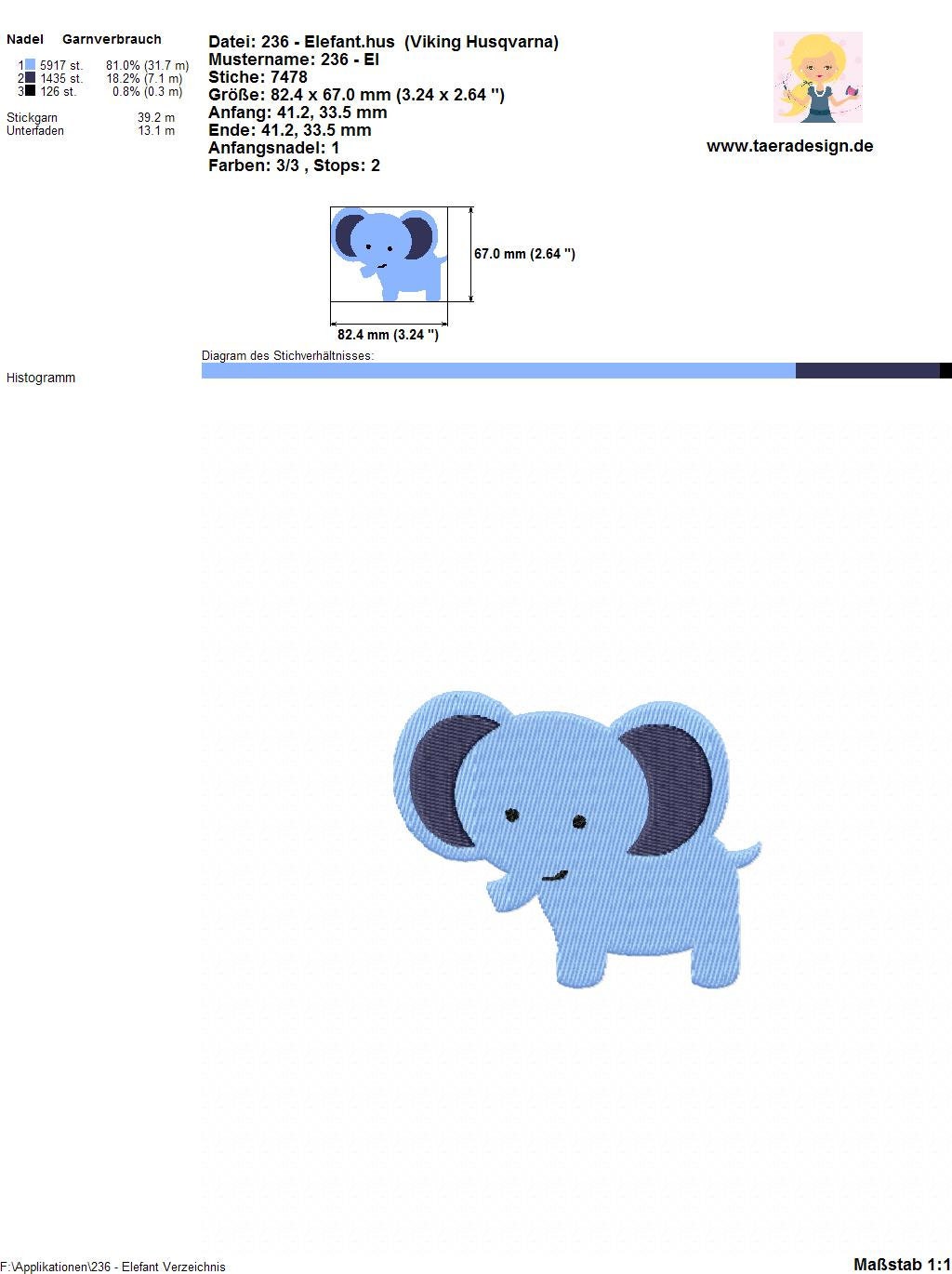 Stickdatei Elefant Nr. 236