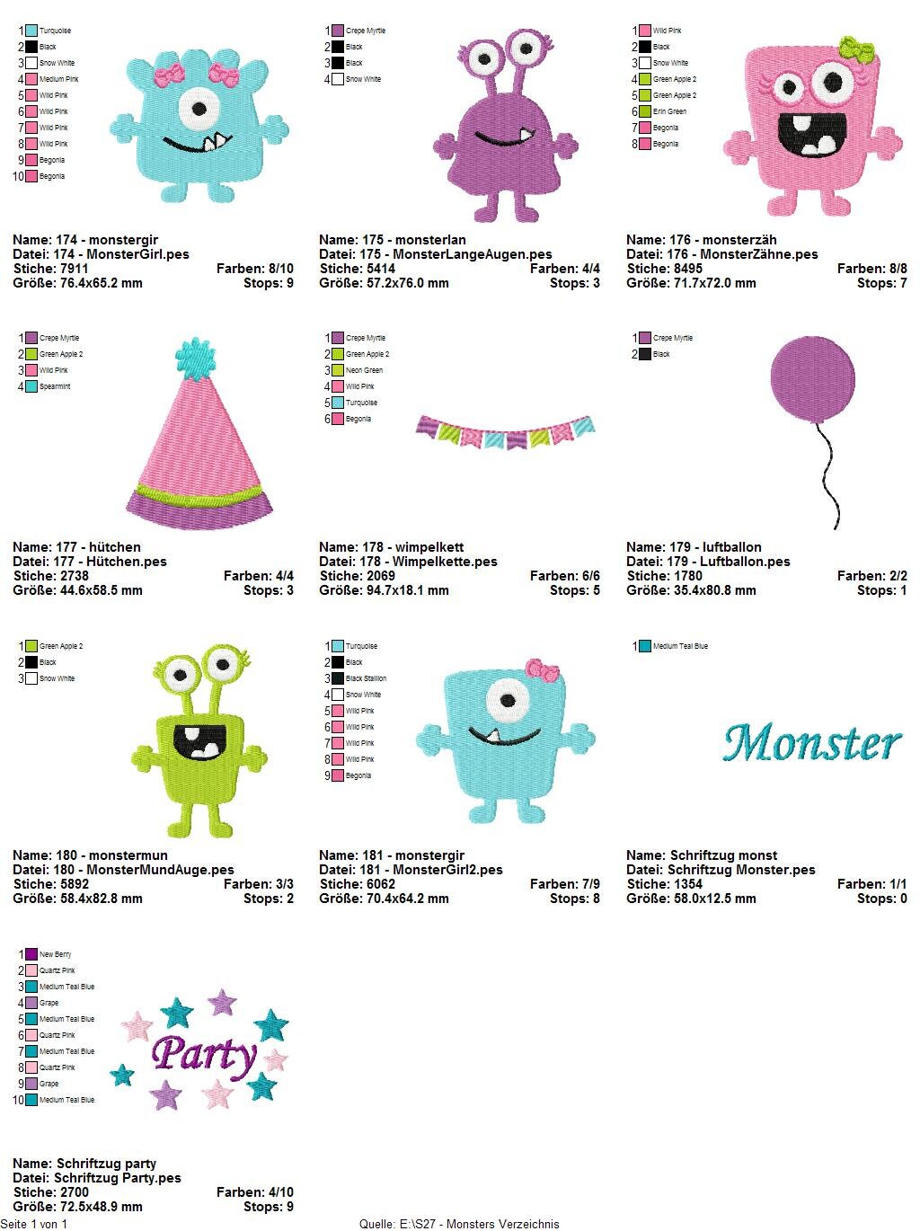 Stickdateiserie Monster S 27