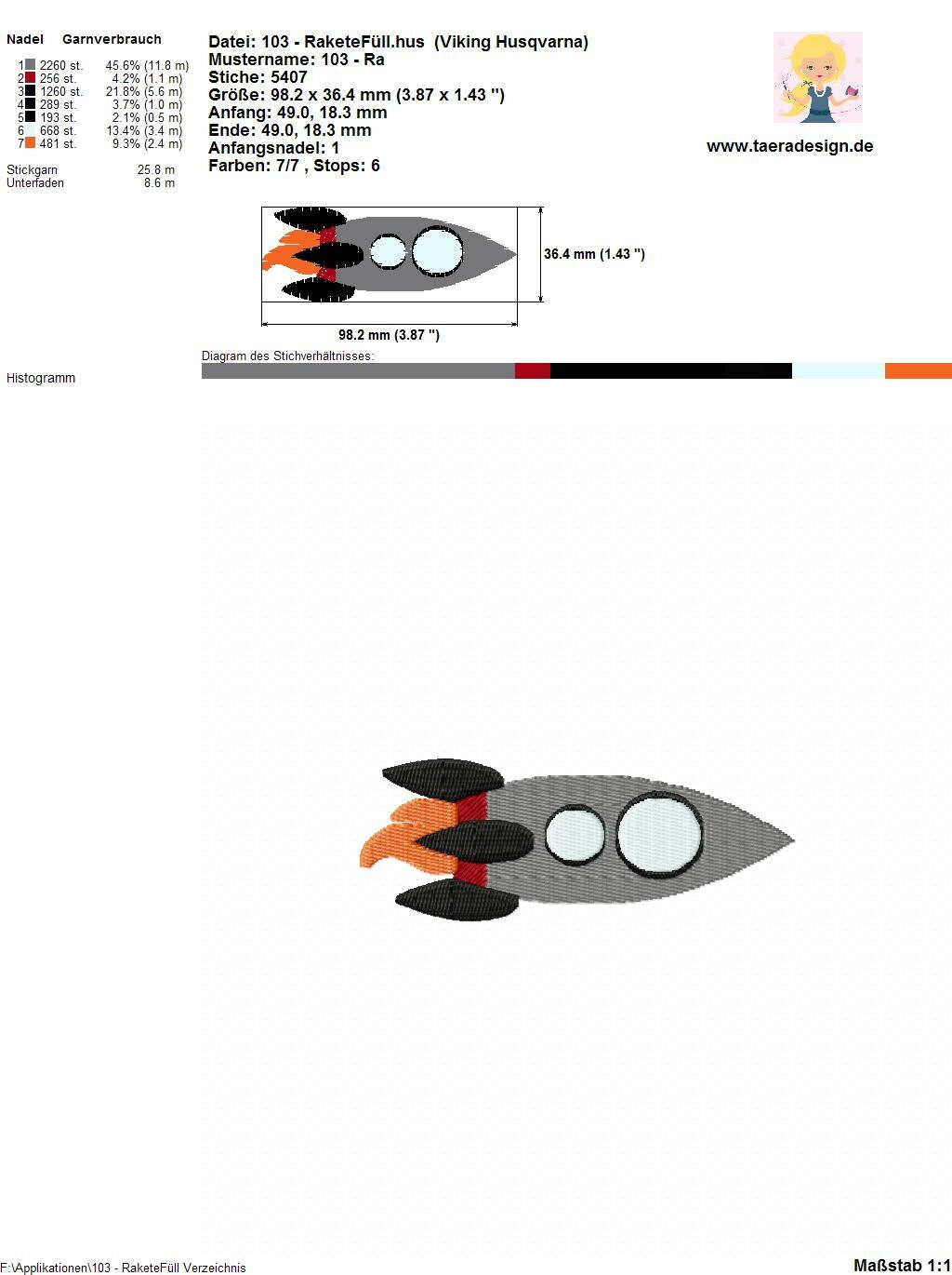 Stickdatei Rakete Nr. 103