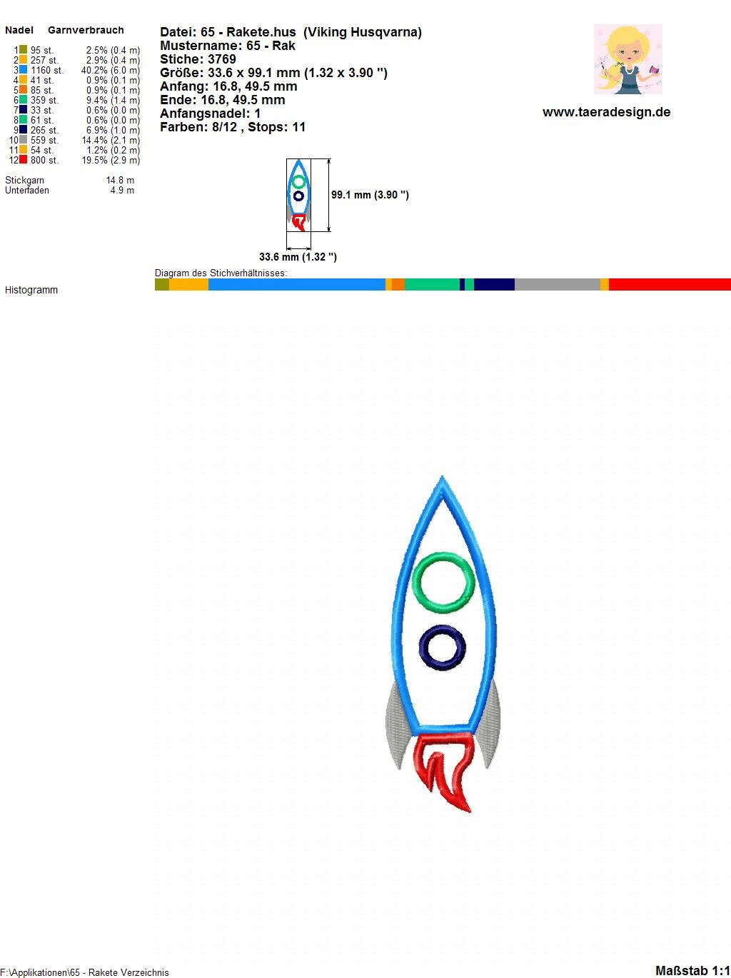 Stickdatei Rakete Nr. 65