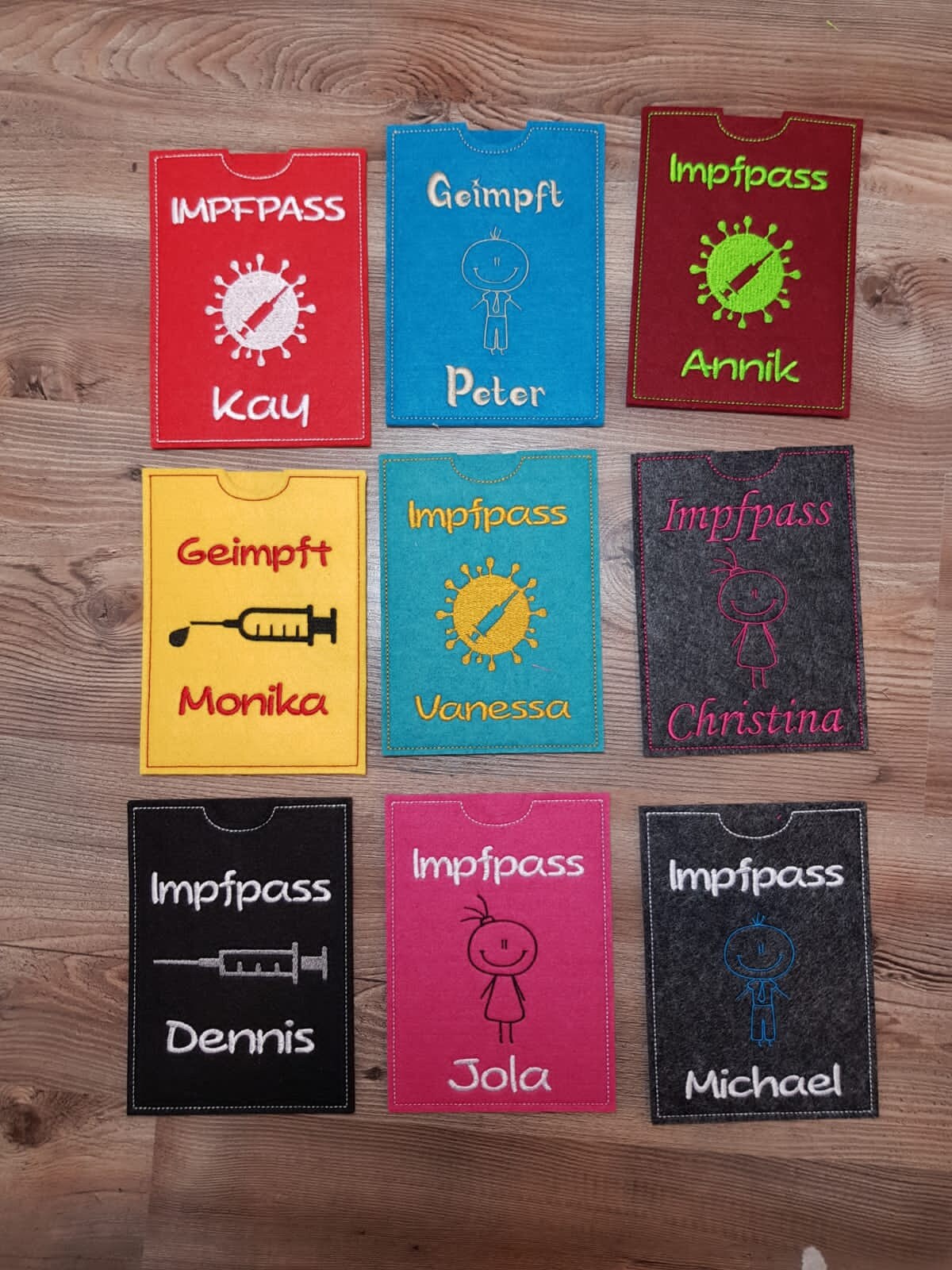 Impfpass Hülle Mensch individuell bestickt Familie Name Schutzhülle Impfausweis Impfbuch