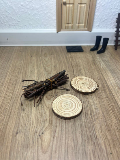 Wichtel Zubehör Reisig und Nadelholzscheibe - Deko - Miniatur