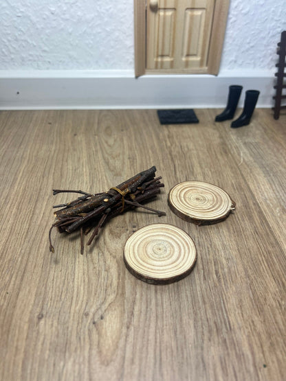 Wichtel Zubehör Reisig und Nadelholzscheibe - Deko - Miniatur