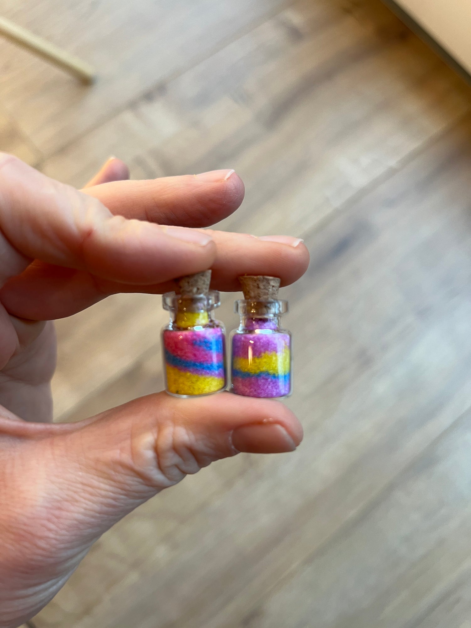 2 x Reagenzglas Glasröhrchen Miniatur zum Befüllen mit Korkverschluss Zucker/Mehl Behälter Wichtel Zubehör