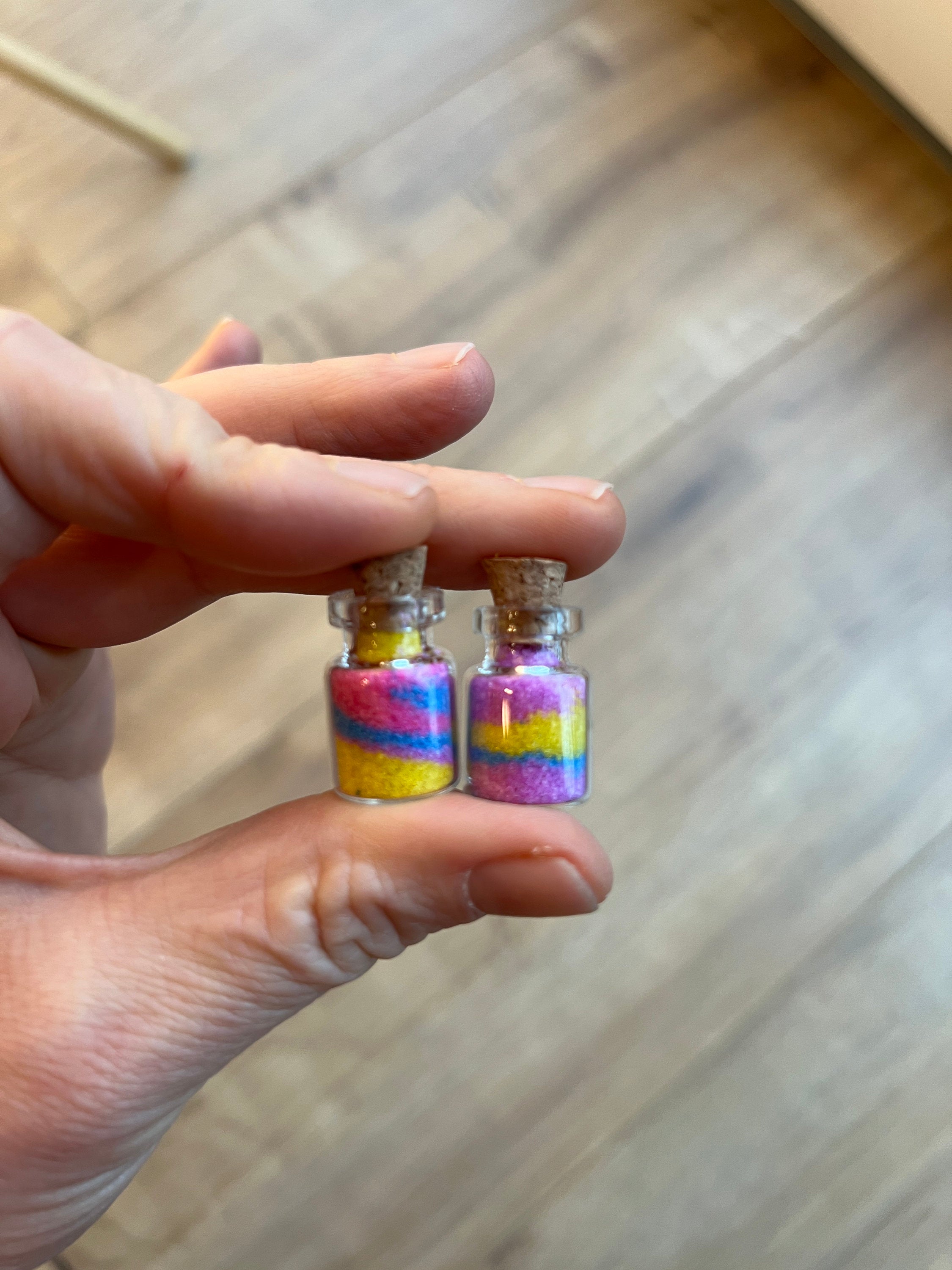 2 x Reagenzglas Glasröhrchen Miniatur zum Befüllen mit Korkverschluss Zucker/Mehl Behälter Wichtel Zubehör