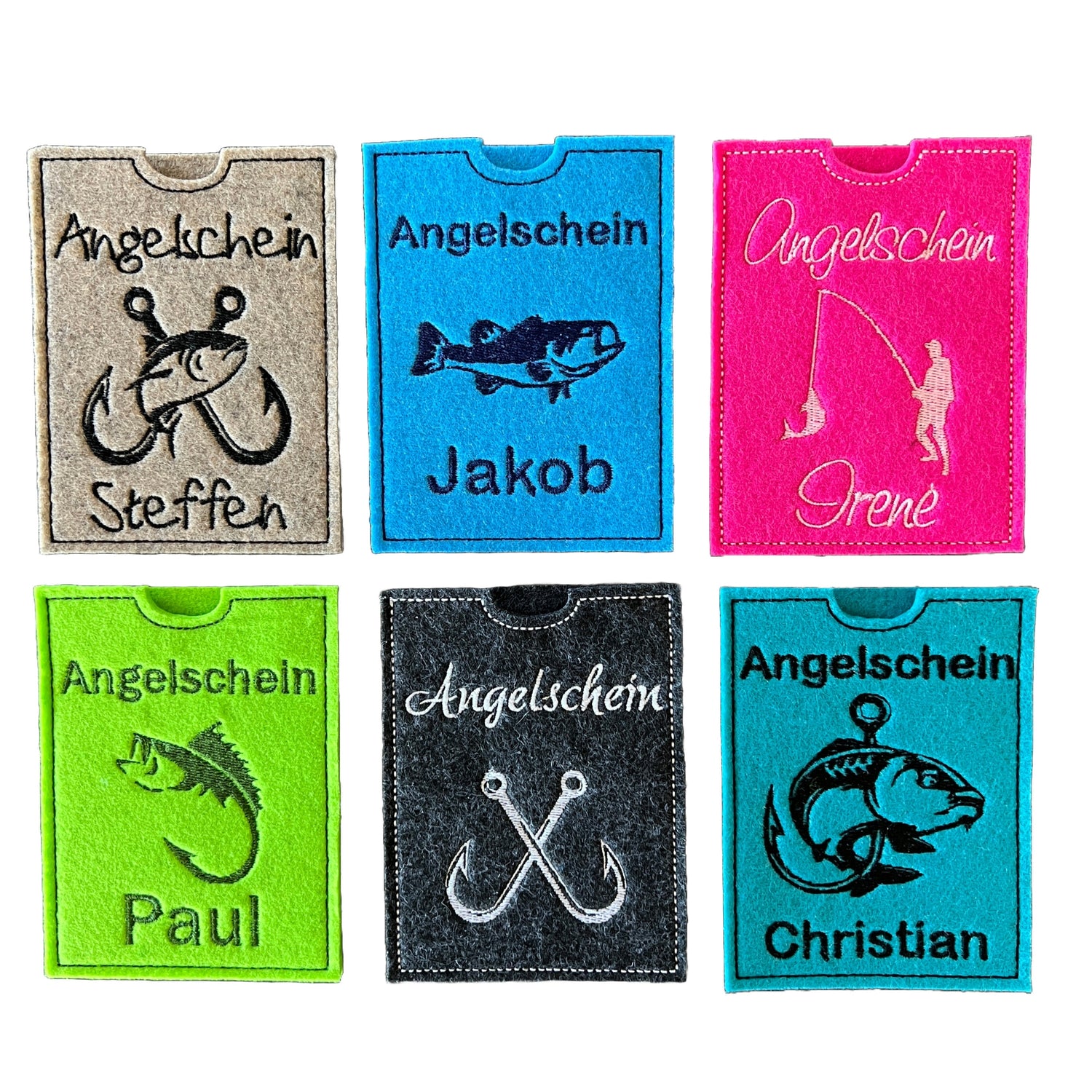 Fischereischein Etui individuell gestalten| für Angler Geschenk | Angelschein | Bestickt | Petri Heil | Fischen | Angelscheinetui | Filz