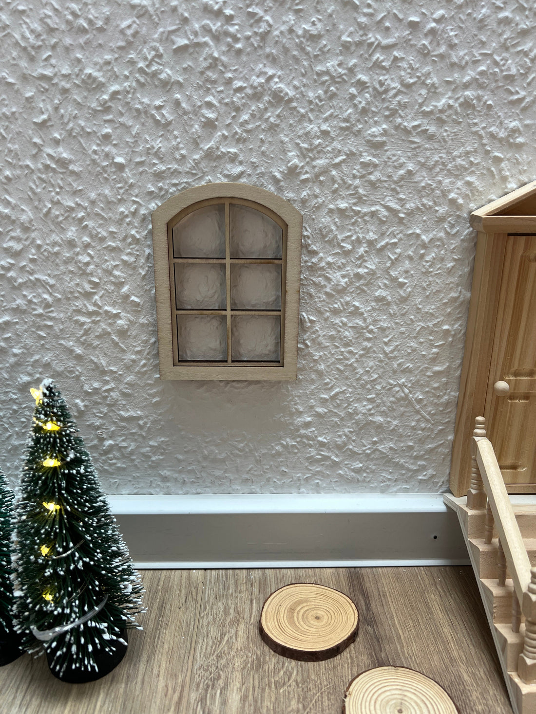 Wichtel Fenster mit Vorhang Gardinen Miniatur Vorhangstange Deko Holzfenster
