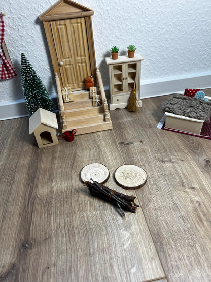 Wichtel Zubehör Reisig und Nadelholzscheibe - Deko - Miniatur