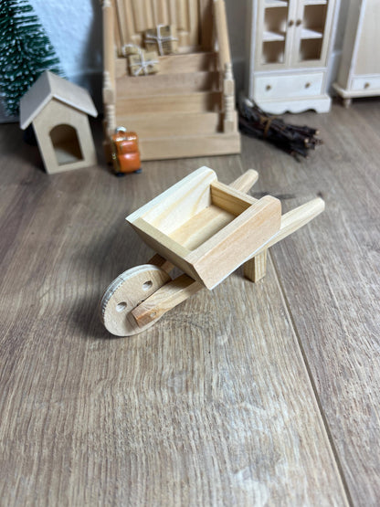 Wichtel Schubkarre 12 x 5 x 5,5 cm aus Holz Miniatur Wichtelzubehör