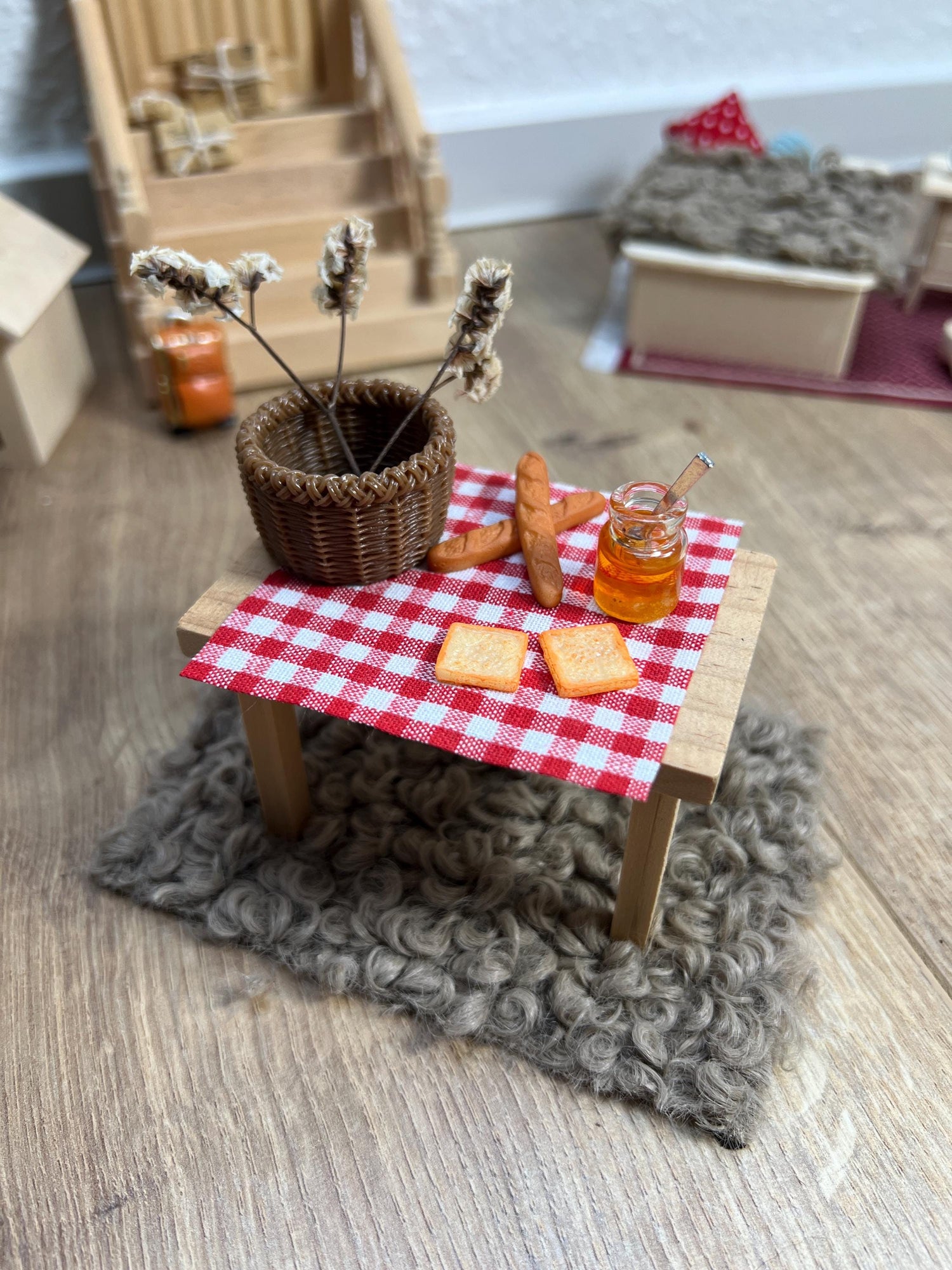 Wichtel Picknick - Set 9 Teile Miniatur Zubehör Picknickkorb Essen