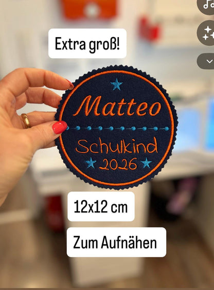 Applikation für Schultüte aus Filz mit Name personalisiert und Schulkind 2026 hochwertig bestickt und in vielen Farben möglich