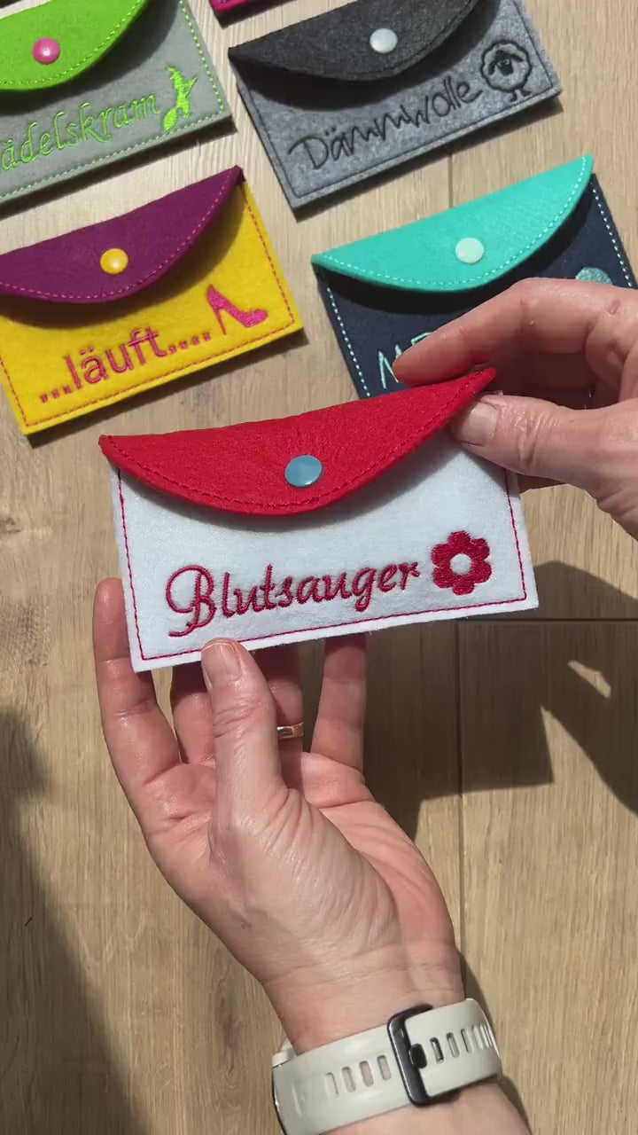 Täschchen aus Filz | hochwertig bestickt | Wunschtext | Aufbewahren z.B. Tampons, Schminke  | Minitäschchen | Tampontasche  | Notfallmedis