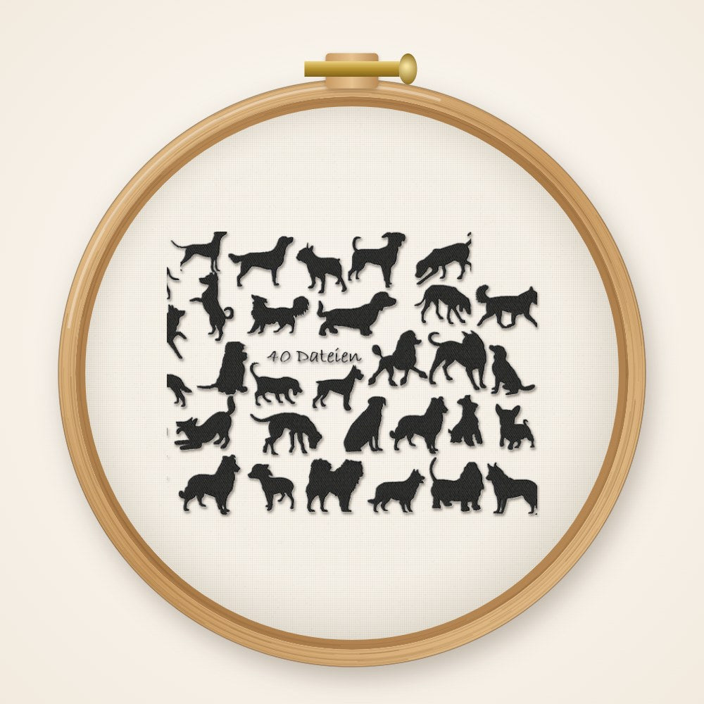 Stickdatei Serie Hunde S72 Hund Dog Scherenschnitt Hunderassen