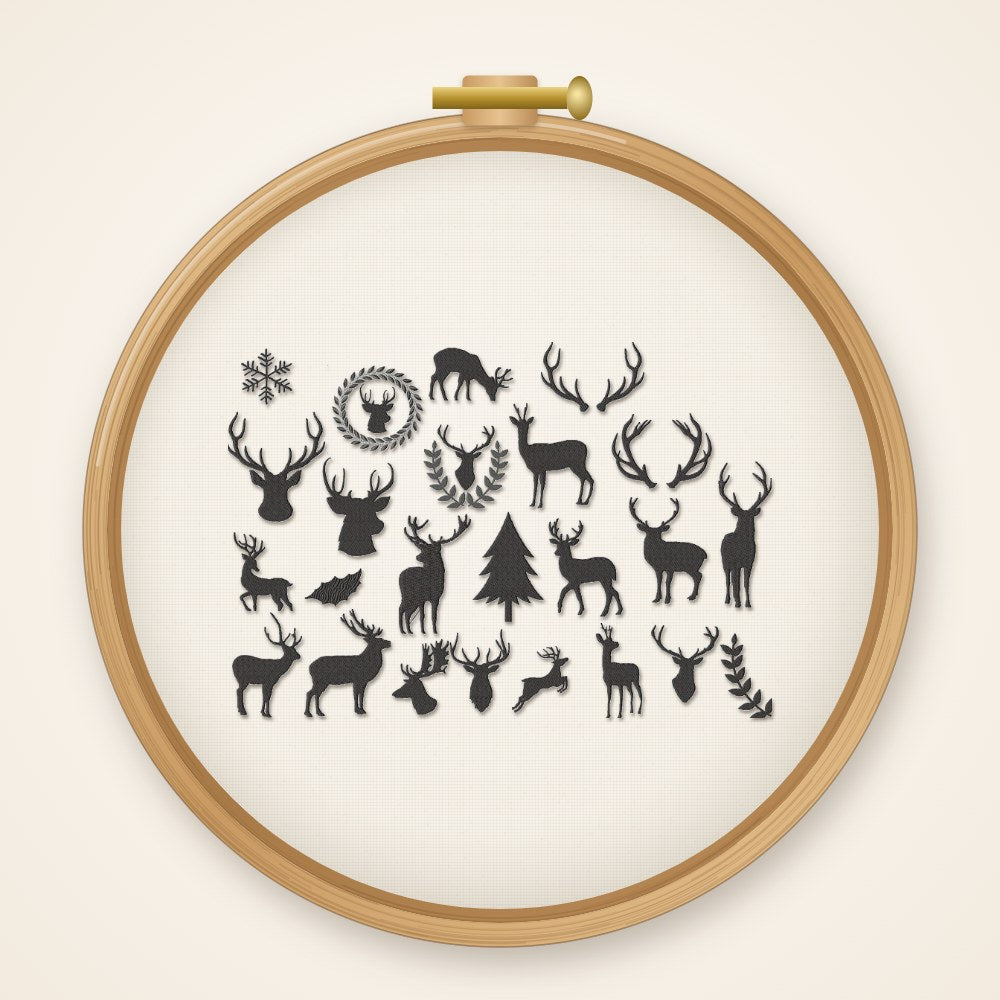 Stickdatei Serie Rotwild Rehe Hirsch S101 Geweih Wald Tiere Rehbock Reh Scherenschnitt
