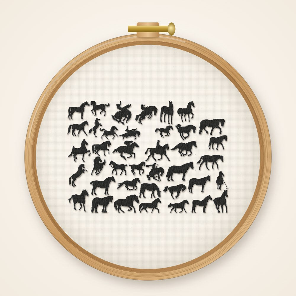 Stickdatei Serie Pferde Westernreiten S97 Pferd Pony Scherenschnitt