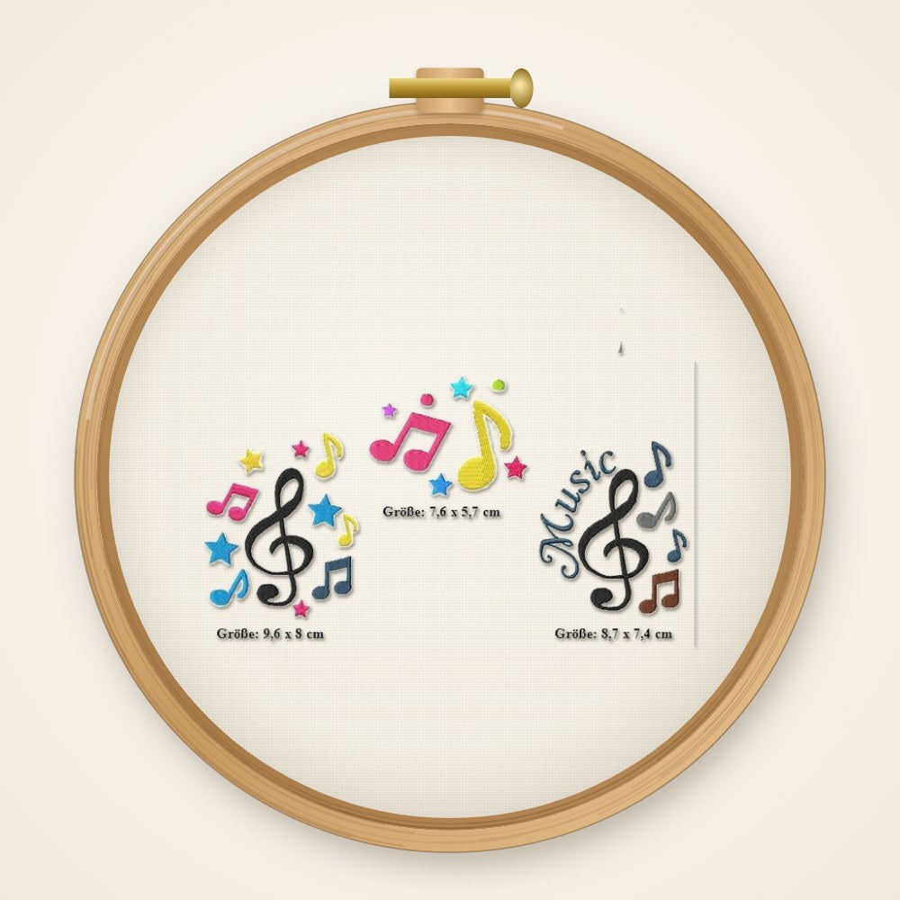 Stickdatei Stickmuster Music S69 Notenschlüssel Note Stern Violinenschlüssel Musik