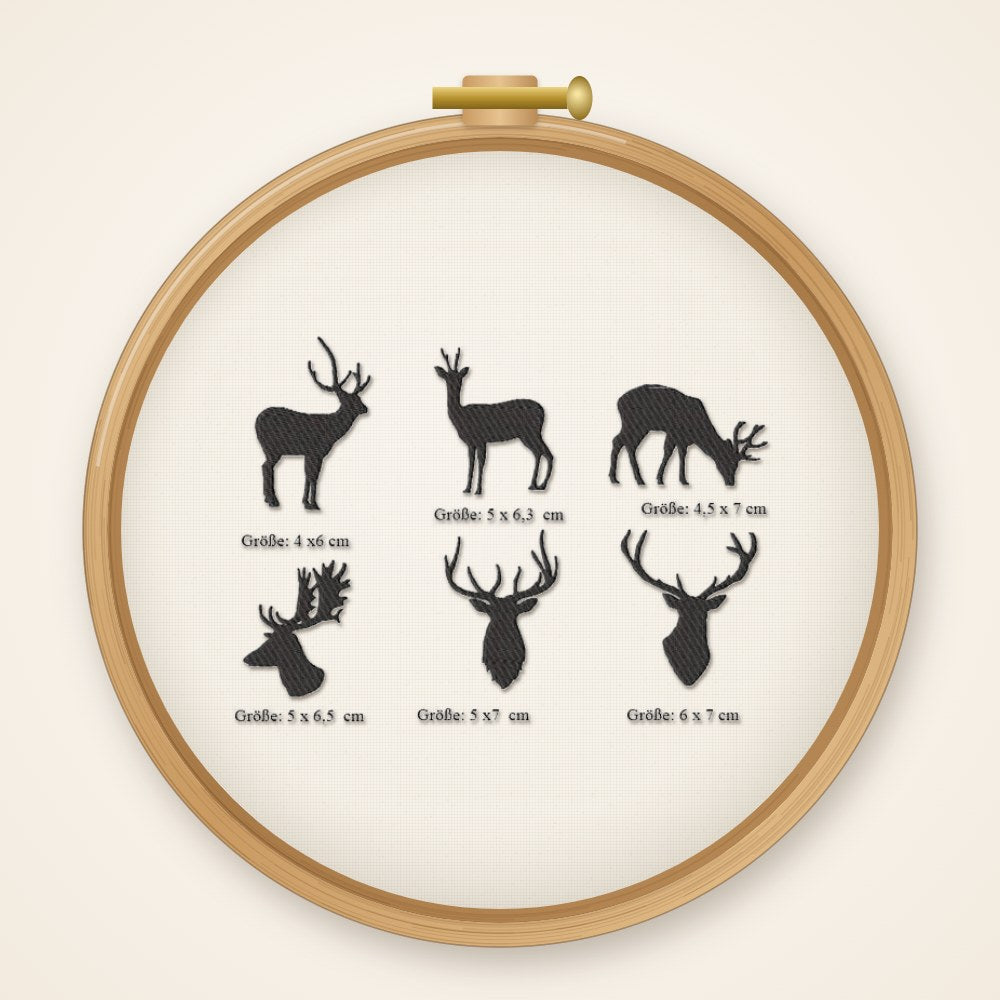 Stickdatei Serie Wild S50 Rehe Rehbock Hirsch Geweih Scherenschnitt