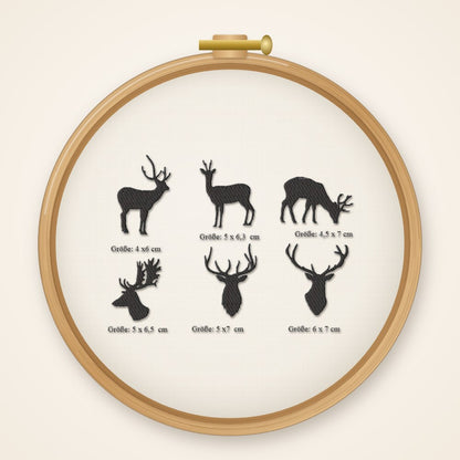 Stickdatei Serie Wild S50 Rehe Rehbock Hirsch Geweih Scherenschnitt