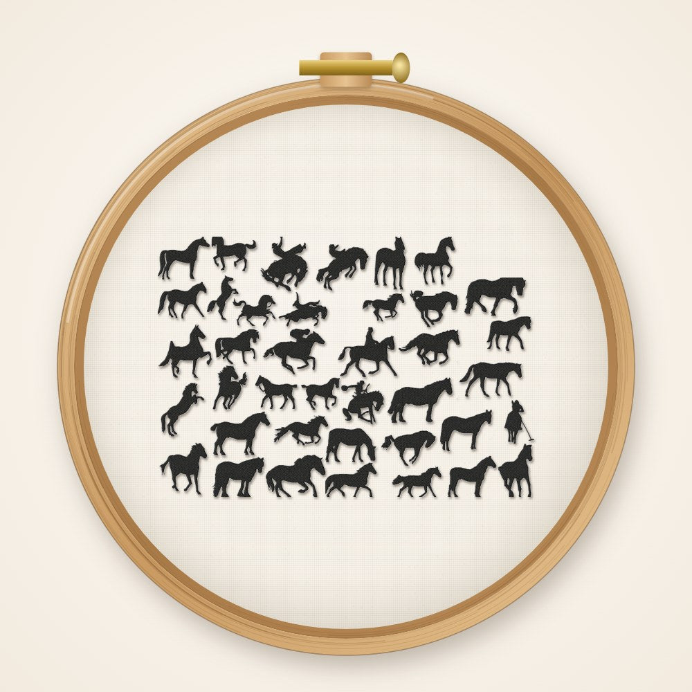 Stickdatei Serie Pferde Western Reiten S98 Pferde Cow Scherenschnitt Füllstich