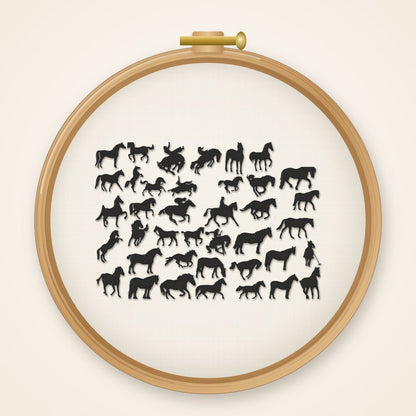 Stickdatei Serie Pferde Western Reiten S98 Pferde Cow Scherenschnitt Füllstich