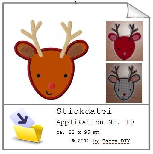 Stickdatei Applikation Rentierkopf Nr. 11