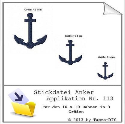 Stickdatei Anker in 3 Größen Nr. 118