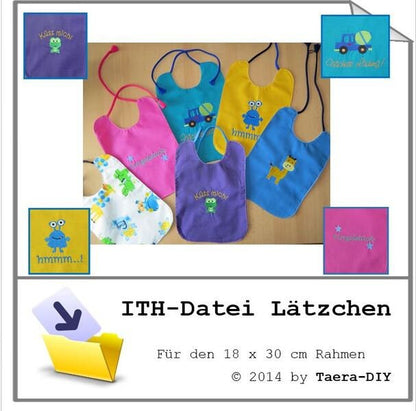ITH In the Hoop Stickdatei Lätzchen 18 x 30 Rahmen Kinderlatz