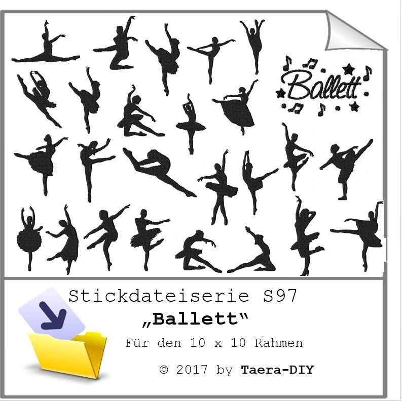 Stickdatei Serie Ballett Tanz S97 Tänzerin Scherenschnitt Tütü