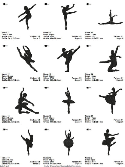 Stickdatei Serie Ballett Tanz S97 Tänzerin Scherenschnitt Tütü