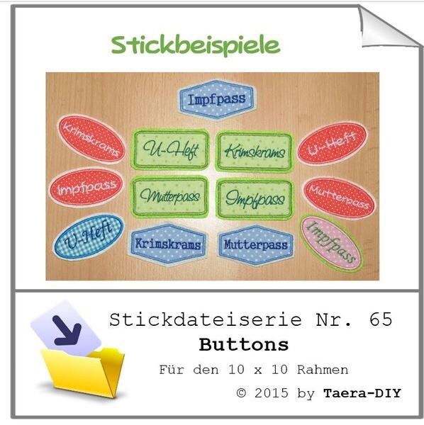 Stickdatei Serie Buttons Nr. 64 U-Heft Untersuchungsheft verschiedene Formen Applikation