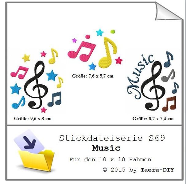 Stickdatei Stickmuster Music S69 Notenschlüssel Note Stern Violinenschlüssel Musik
