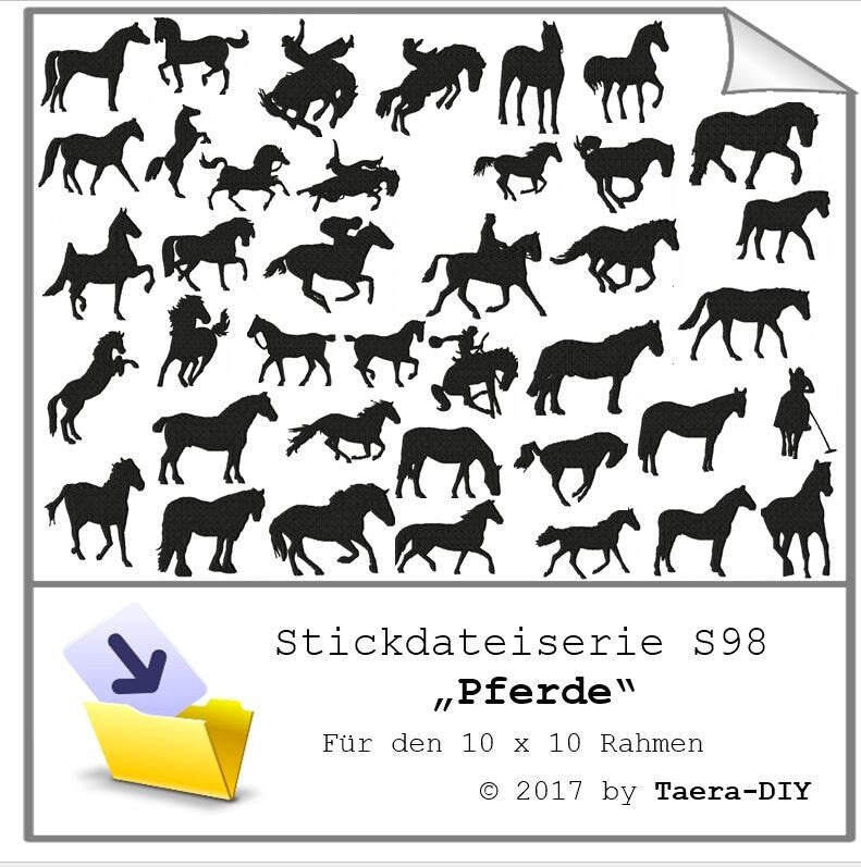 Stickdatei Serie Pferde Western Reiten S98 Pferde Cow Scherenschnitt Füllstich
